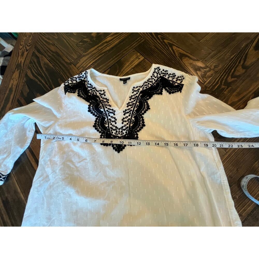 Talbots Embroidered Peasant Boho Cottage Top Women M Minimalist Neutral Aztec - Picture 4 of 8
